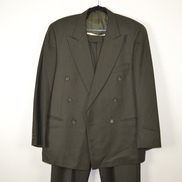 Bachrach Mens 42R Wool 2 Piece Suit Double Breasted Tweed Pleated Button Pockets - Picture 1 of 13